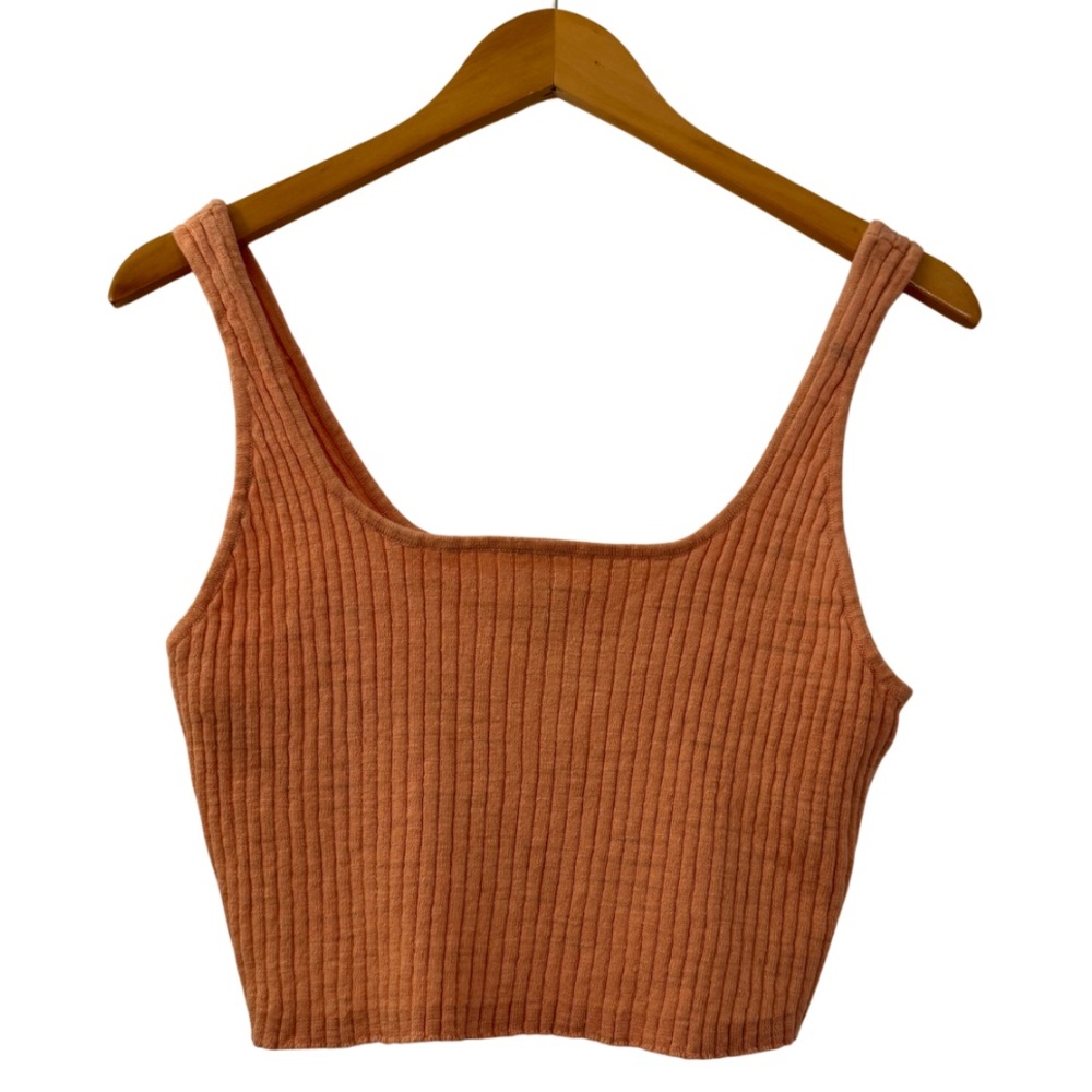 Free People Beach 100% Cotton Knit Crop Top Women’s Size M Salmon Orange Coastal